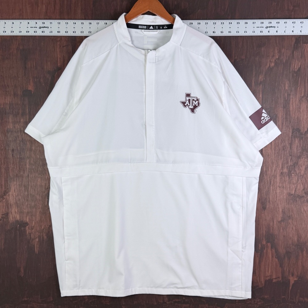 Adidas Texas A&M Aggies NCAA Woven‎ 1/4 Zip Short Sleeve Pullover White Mens 3XL